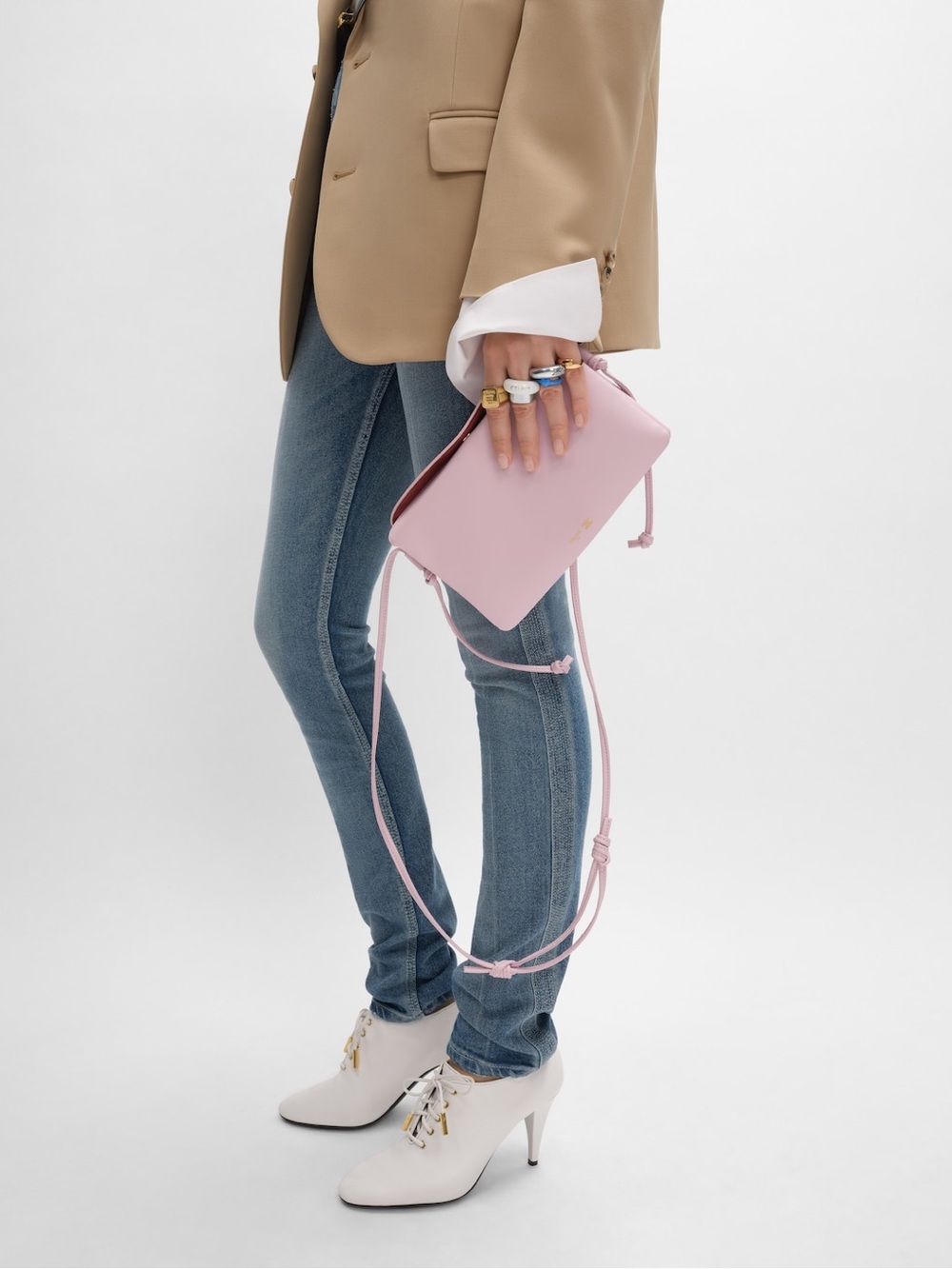 Celine New Trio Blush Pink Leather Crossbody Bag with Gold Logo - Picture 2 of 9